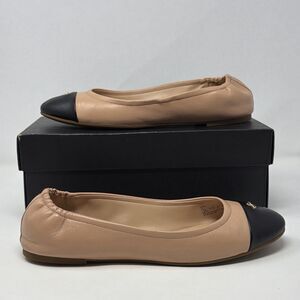 Coach Bonnie Ballet Flats 11B Nude Pink Black Cap Toe Leather FG2542 AUTH